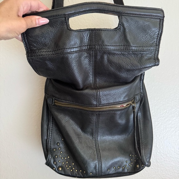 Lucky Brand 100% Black Leather Tote / Crossbody with studs - Picture 12 of 16